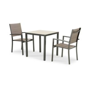 Set de repas 2 places table 70x70 aluminium marron - Tokyo