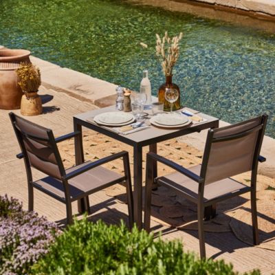 Set de repas 2 places table 70x70 aluminium marron - Tokyo