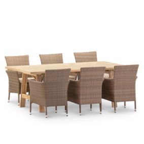 Set de repas 6 pl table céramique beige 205x105 - Bisbal & Bolonia