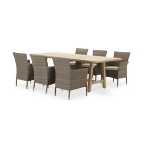 Set de repas 6 pl table en bois 230x100 cm et chaises en rotin synthétique empilables - Siena & Bolonia