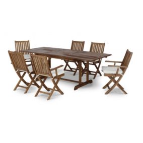 Set de repas 6 pl table extensible 150/210x90 et 6 chaises pliantes avec coussins - Java