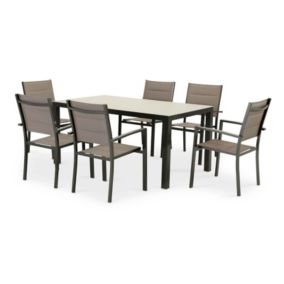 Set de repas 6 places table 160x90 et chaises aluminium marron - Tokyo