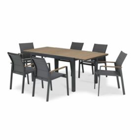 Set de repas 6 places table 200/140x90 cm aluminium anthracie - Osaka