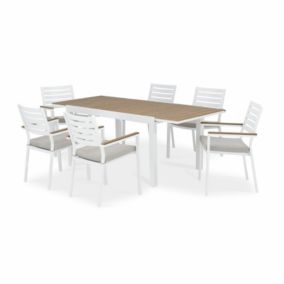 Set de repas 6 places table 200/140x90 cm aluminium blanc - Osaka