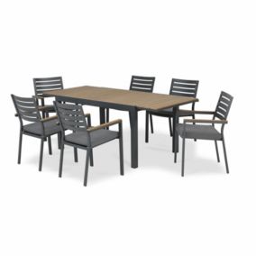 Set de repas 6 places table 200/140x90 cmen aluminium anthracite - Osaka