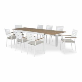 Set de repas 8 pl table 300/200x100cm aluminium blanc - Osaka