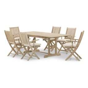 Set de repas de jardin table extensible 150/210x90 + 6 chaises avec accoudoirs avec coussins - Java Light