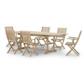 Set de repas de jardin table extensible 180/240x100 + 6 chaises avec accoudoirs - Java Light