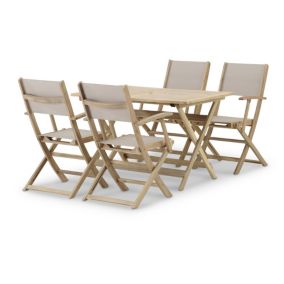 Set de repas de jardin table pliante 120x70 + 4 chaises bois et textile beige - Java Light