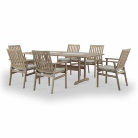 Set de repas en bois 6 pl table 215x100 avec coussins - Creta