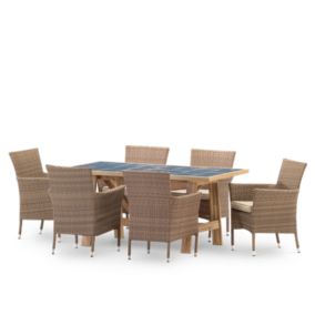 Set de repas jardin 6 pl table céramique bleue 168x87 - Bisbal & Bolonia