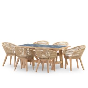 Set de repas jardin 6 pl table céramique bleue 168x87 - Bisbal & Provenza