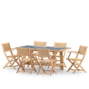 Set de repas jardin 6 pl table céramique bleue 168x87 - Bisbal & Serena