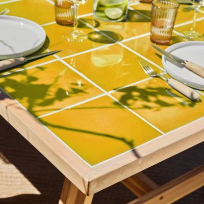 Set de repas jardin 6 pl table céramique moutarde 168x87 - Bisbal & Serena