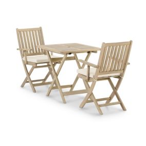 Set de repas jardin/balcon table pliante 70x70 + 2 chaises avec accoudoirs et coussins - Java Light