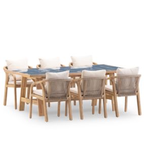 Set de repas jardin table 205x105 céramique bleue et 6 chaises - Bisbal & Siena