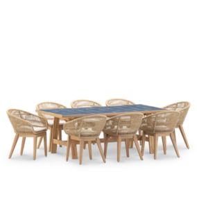 Set de repas jardin table 205x105 céramique bleue et 8 chaises - Bisbal & Provenza