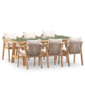 Set de repas jardin table 205x105 céramique verte et 6 chaises - Bisbal & Siena