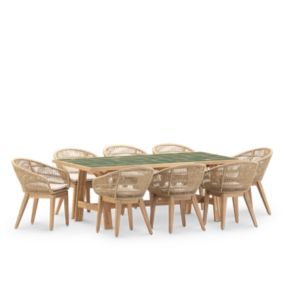 Set de repas jardin table 205x105 céramique verte et 8 chaises - Bisbal & Provenza