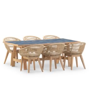 Set de repas jardin table céramique bleue 205x105 et 6 chaises - Bisbal & Provenza