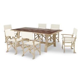 Set de repas jardin table céramique terre cuite 205x105 + 6 chaises ecru réalisateur - Bisbal