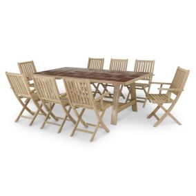 Set de repas jardin table céramique terre cuite 205x105 + 8 chaises avec accoudoirs - Bisbal