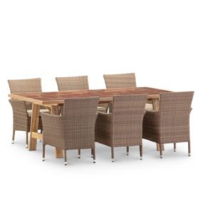 Set de repas jardin table céramique terre cuite 205x105 et 6 chaises empilables en rotin - Bisbal & Bolonia