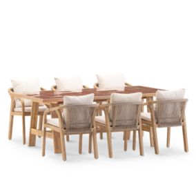 Set de repas jardin table céramique terre cuite 205x105 et 6 chaises en corde beige - Bisbal & Siena