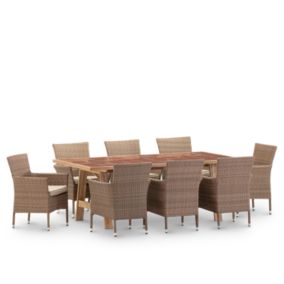 Set de repas jardin table céramique terre cuite 205x105 et 8 chaises empilables en rotin - Bisbal & Bolonia