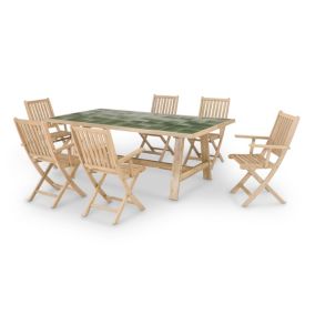 Set de repas jardin table céramique verte 205x105 + 6 chaises avec accoudoirs - Bisbal