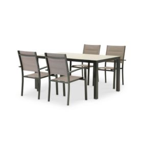 Set de repas table 160x90 et 4 chaises de jardin marron - Tokyo