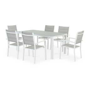 Set de repas table 160x90 et 6 chaises de jardin blanche - Tokyo