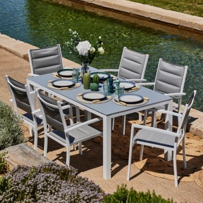 Set de repas table 160x90 et 6 chaises de jardin blanche - Tokyo