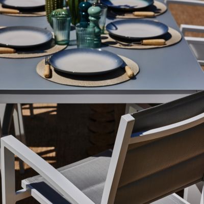 Set de repas table 160x90 et 6 chaises de jardin blanche - Tokyo