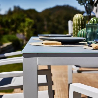 Set de repas table 160x90 et 6 chaises de jardin blanche - Tokyo