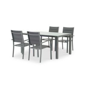 Set de repas table 160x90 et 6 chaises de jardin gris - Tokyo