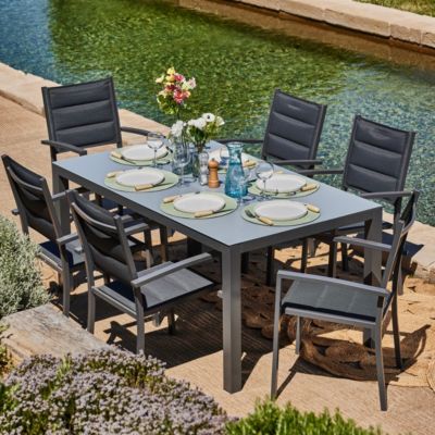 Set de repas table 160x90 et 6 chaises de jardin gris - Tokyo