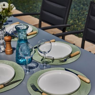 Set de repas table 160x90 et 6 chaises de jardin gris - Tokyo