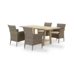 Set de repas table 170x90 cm et 4 chaises en rotin synthétique et aluminium - Siena & Bolonia