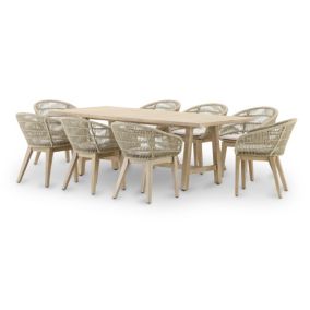 Set de repas table 230x100 et 8 chaises en corde beige - Siena & Provenza