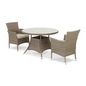 Set de repas table de jardin ronde 110 cm et 2 chaises en rotin synthétique et aluminium - Bolonia