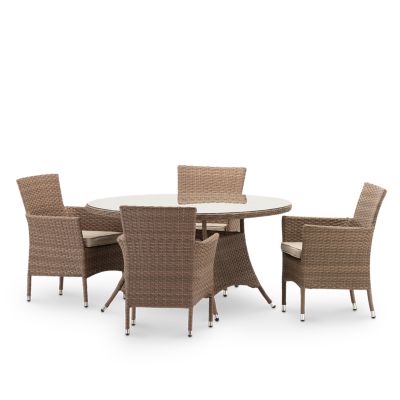 Set de repas table de jardin ronde D140 cm et 4 chaises rotin synthétique et aluminium - Bolonia