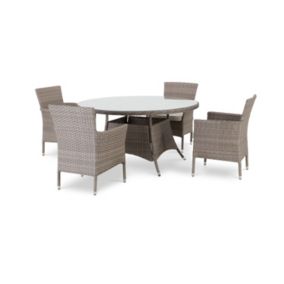 Set de repas table de jardin ronde D140 cm et 4 chaises rotin synthétique et aluminium - Bolonia