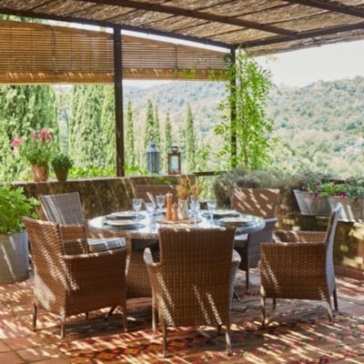 Set de repas table de jardin ronde D140 cm et 4 chaises rotin synthétique et aluminium - Bolonia
