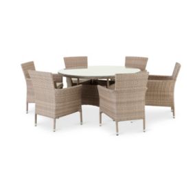 Set de repas table de jardin ronde D140 cm et 6 chaises rotin synthétique et aluminium - Bolonia