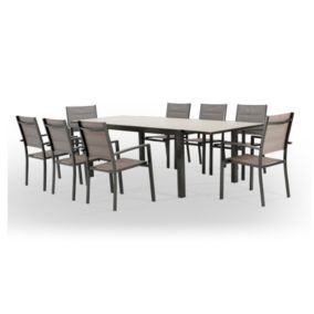 Set de repas table en aluminium marron 8 places - Tokyo