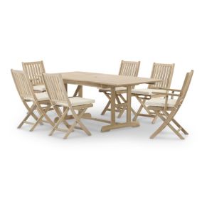 Set de repas table extensible  150/210x90 + 4 chaises + 2 chaises avec accoudoirs et coussins- Java Light