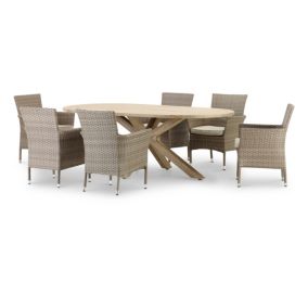 Set de repas table ovale 220x115 et 6 chaises en rotin synthétique - Siena & Bolonia