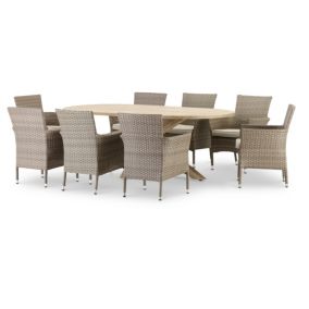 Set de repas table ovale 220x115 et 8 chaises en rotin synthétique - Siena & Bolonia