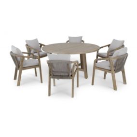 Set de repas table ronde D150cm et 6 chaises en bois et en corde tressée - Siena